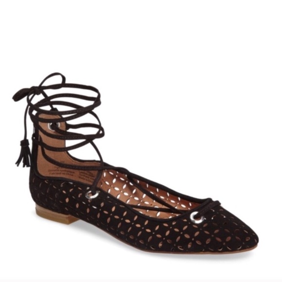 Halogen Shoes - ❗ CLEARANCE ❗ Suede Cut out leather Nellie Ghillie Black lace up Ballet Flat